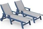 SERWALL Textilene Patio Chaise Lounge Chair Set of 2, HDPE Outdoor Lounger | with Rolling Wheels for Pool, Deck, Blue