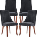 Black Mid Century Dining Chairs Set of 4, Modern Kitchen & Dining Room Chairs Set of 4, Linen Upholstered Kitchen Chairs, Sillas de Comedor, Wood Legs (Black, 4 Pcs)