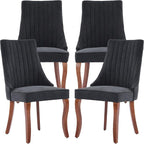 Black Mid Century Dining Chairs Set of 4, Modern Kitchen & Dining Room Chairs Set of 4, Linen Upholstered Kitchen Chairs, Sillas de Comedor, Wood Legs (Black, 4 Pcs)