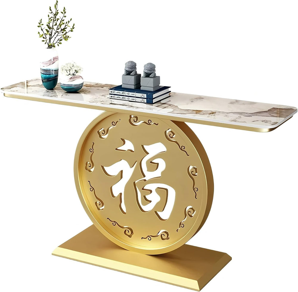 Modern Entryway Table Behind Couch Table | Sintered Stone Tabletop with Metal...