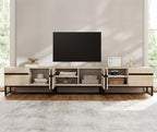 WAMPAT 3-in-1 Modern TV Stand for Up to 110 Inch TVs, Large Wood Entertainment Center Media Console with Storage Cabinets and Metal Base for Living Room, Light Oak