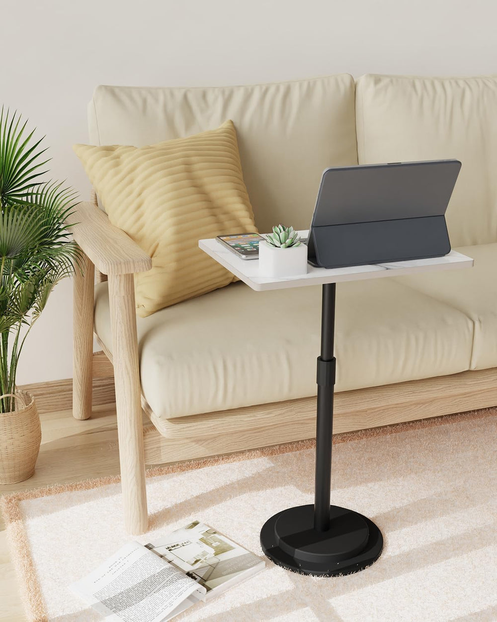 Small Side Table, Height Adjustable Nightstand, Square Indoor Metal Plant Sta...