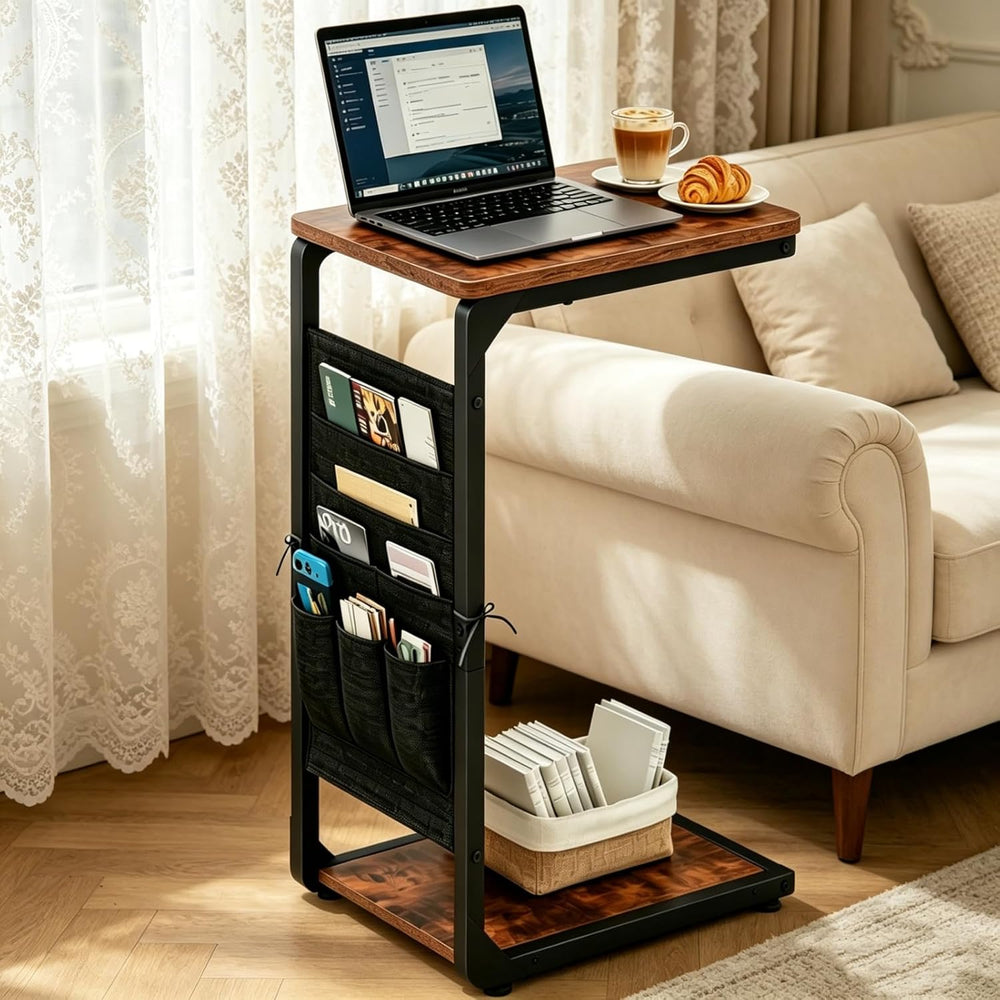 Wood Pedestal TV Trays for Eating on Couch Tables that Slide Under, Dinner Fo...
