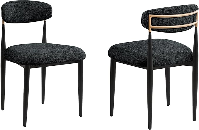 Morden Fort Black Dining Chairs Set of 4, Boucle Upholstered Chairs with Curved Backrest and Straight Metal Legs for Dining Room, Kitchen, Living Room and Apartment