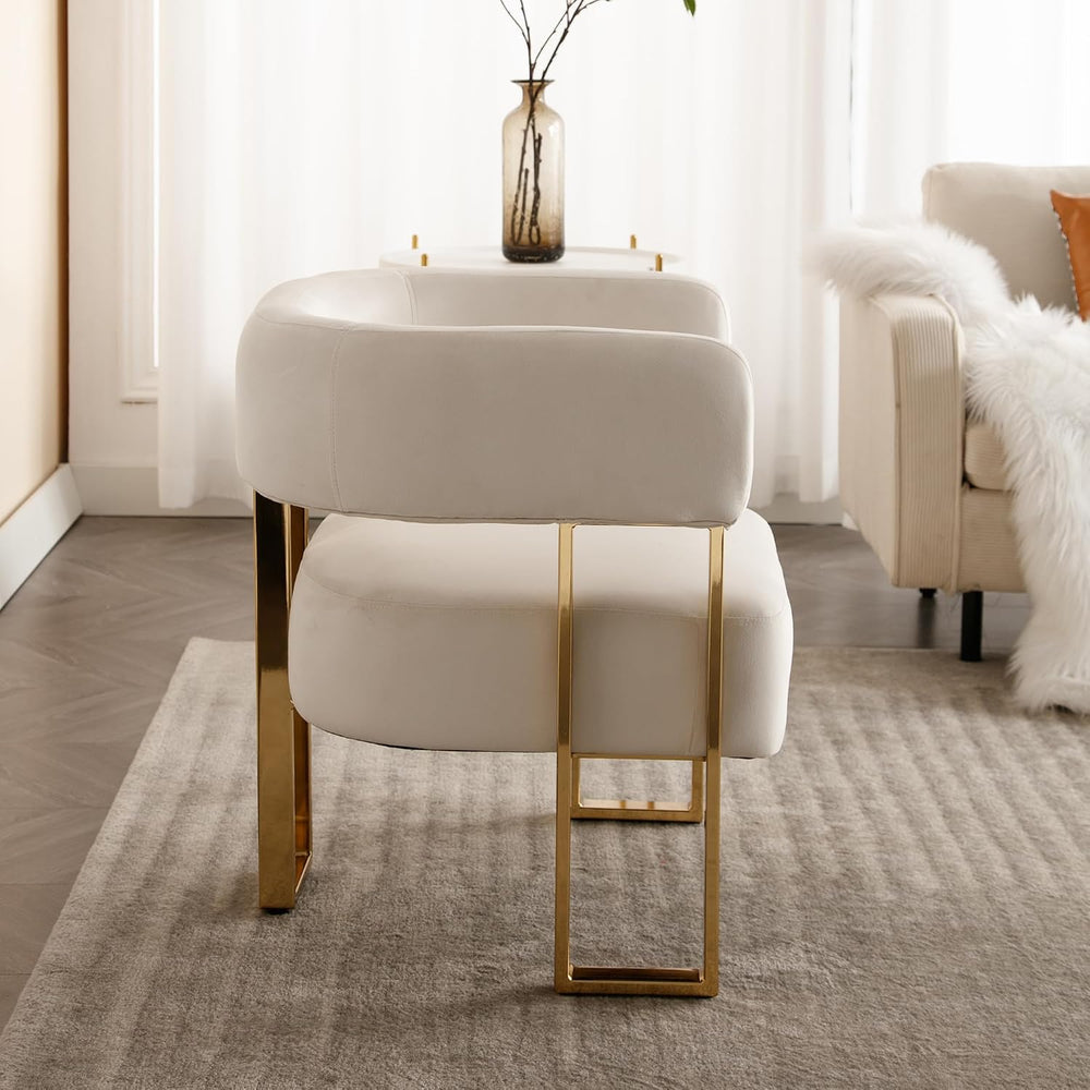 Modern Barrel Accent Chairs Set of 2, Living Room Side Chairs with Golden Met...