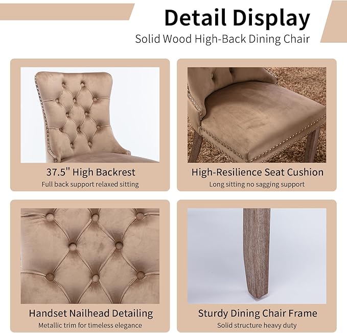 Modern Dining Chairs Set of 8, Tufted Upholstered Dining Chair with Solid Woo...