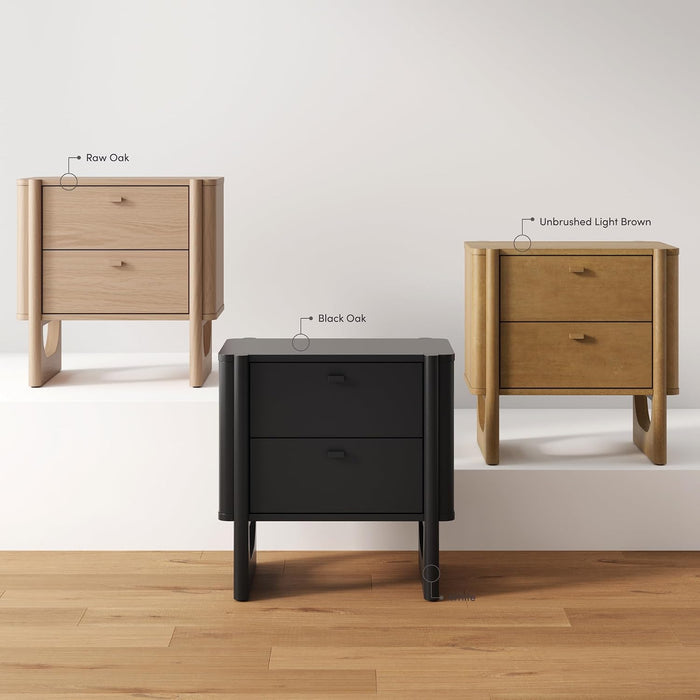 Nathan James Solace Mid Century Modern 2 Drawer Nightstand with Solid Wood Frame and Rounded Details, Raw Oak Set of 2