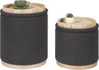 PINPLUS Round Ottoman with Storage Set of 2, Storage Ottoman with Tray, Teddy Velvet Ottoman Storage Modern Multifunctional Foot Rest Stool for Bedroom, Living Room, Dorm (Dark Grey)