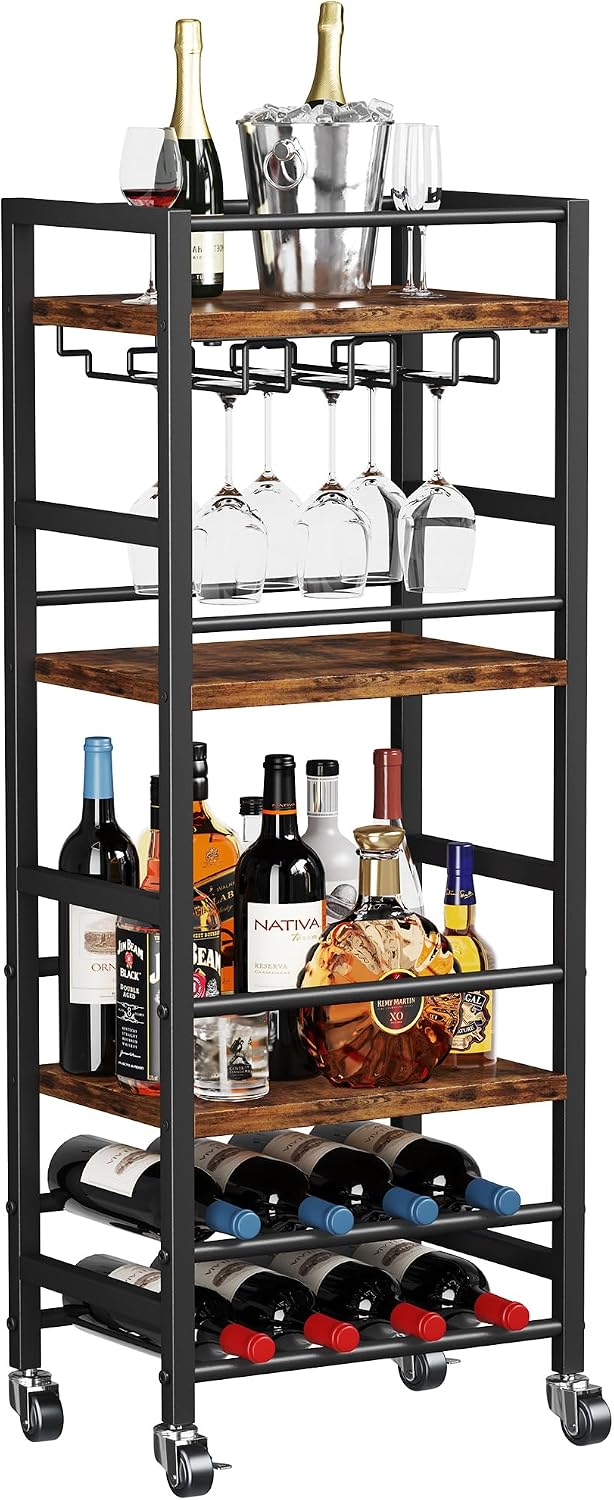 Homeiju Small Bar Cart with 5-Tier Shelf, Mobile Kitchen Shelf with Wine Rack...