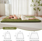 Japanese Floor Futon Mattress Full Size 54"x 80", Foldable Floor Bed Mattress, Portable Tatami Mat Sleeping Pad, Folding Futon Cushion, Roll Up Floor Lounger for Guest Room Dormitory (Green)