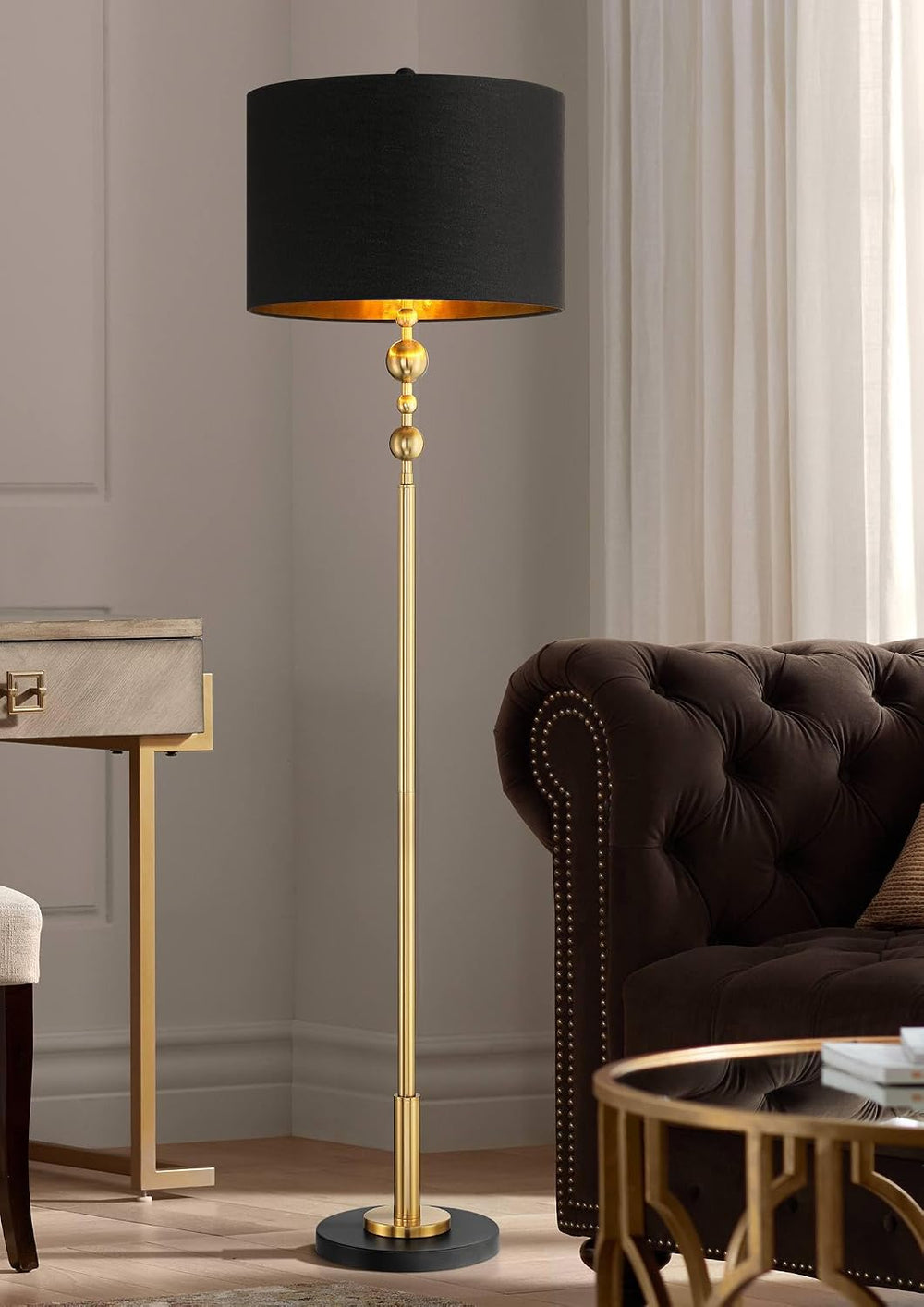 Possini Euro Design Harlowe 63" Tall Black and Gold Floor Lamp Living Room