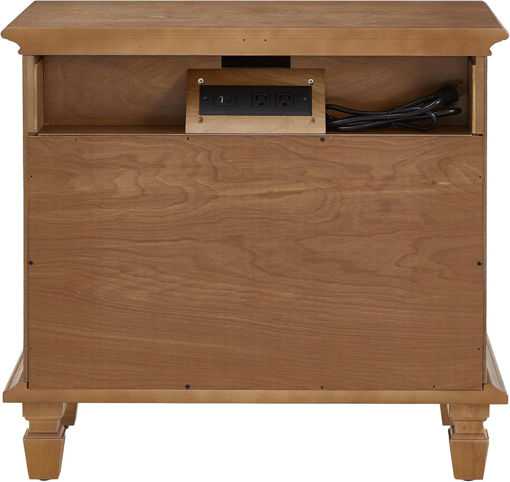 Traditional Geometric Textured Nightstand, 3 Drawer Solid Wood Bedside Table ...