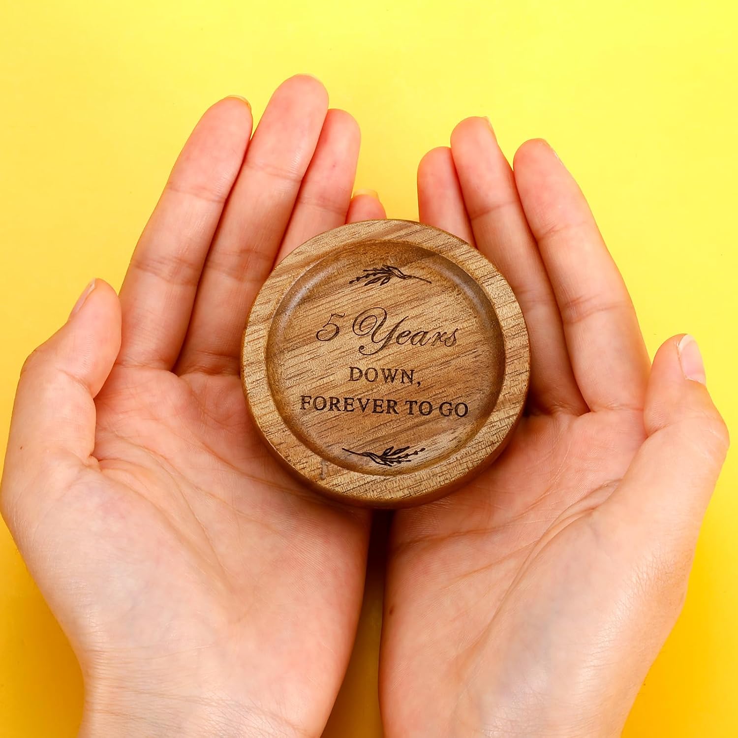 Ring Dish 5 Year Anniversary Wood Gift for Him Her 5th Gifts for Husband | Wife Wooden Wedding Ring Dish 5 Year Marriage Anniversary Presents for Couple, Fifth Anniversay Present for Women Men