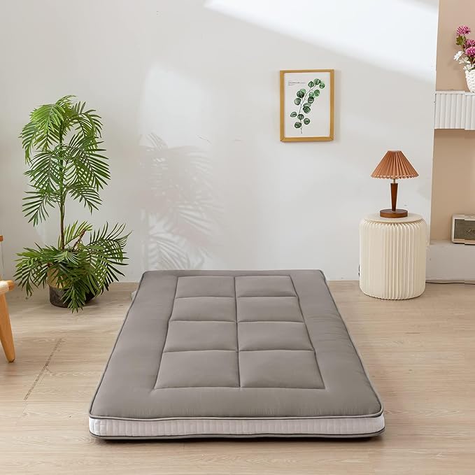 MAXYOYO Twin Bed Mattress Japanese Floor Futon Mattress, Twin Tatami Pad Camping Floor Bed Topper, Easy to Foldable and Portable, Futon Single Mat, Dark Grey