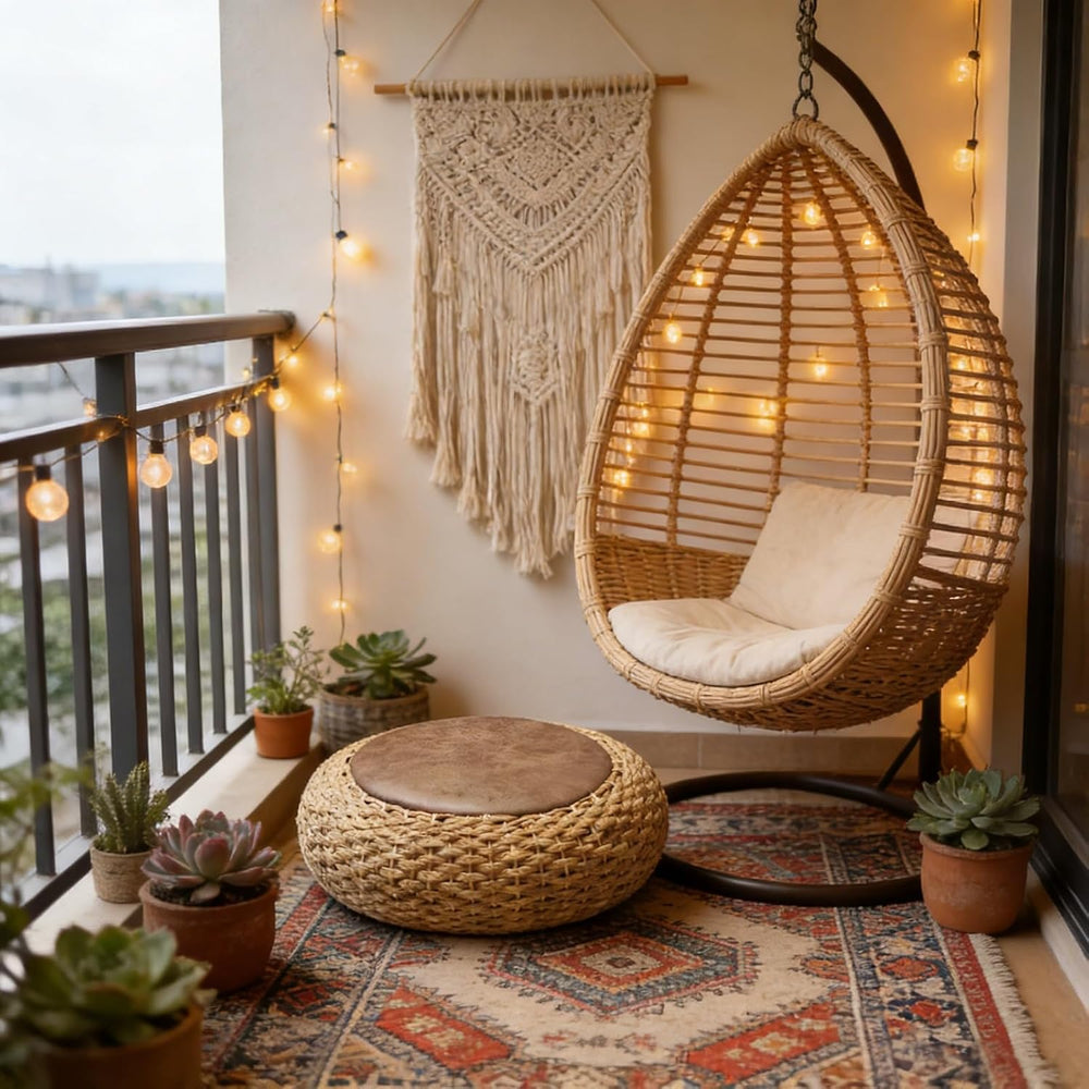 Round Straw Knitted Pouf, Foot Stool Leather Roof Steel Frame Stuffed Futon,f...