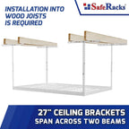 SafeRacks 4x6 Overhead Garage Storage Rack - Height Adjustable Steel Overhead Storage Rack - 500 Pound Weight Capacity (White, 24"-45")