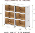 720Qt Stackable Storage Bins with Lids, 6 Pack Large Collapsible Bins with Wheels, Plastic Cabinet with Doors, Foldable Closet Organizers and Storage for Home, Dorm, Office, White
