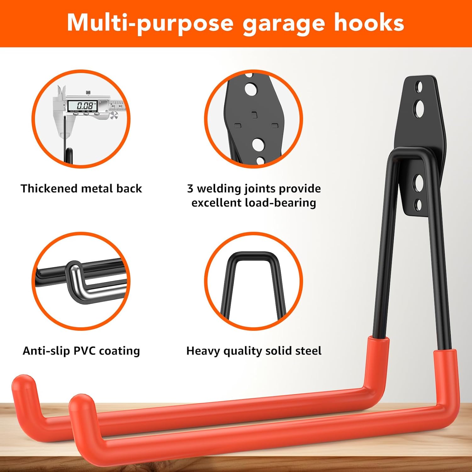 42 Pack Garage Hooks with Anti-Slip Coating Heavy Duty Wall Mount Hooks for Garage Storage and Hanging Hoses Bike Garden Tools Ropes etc
