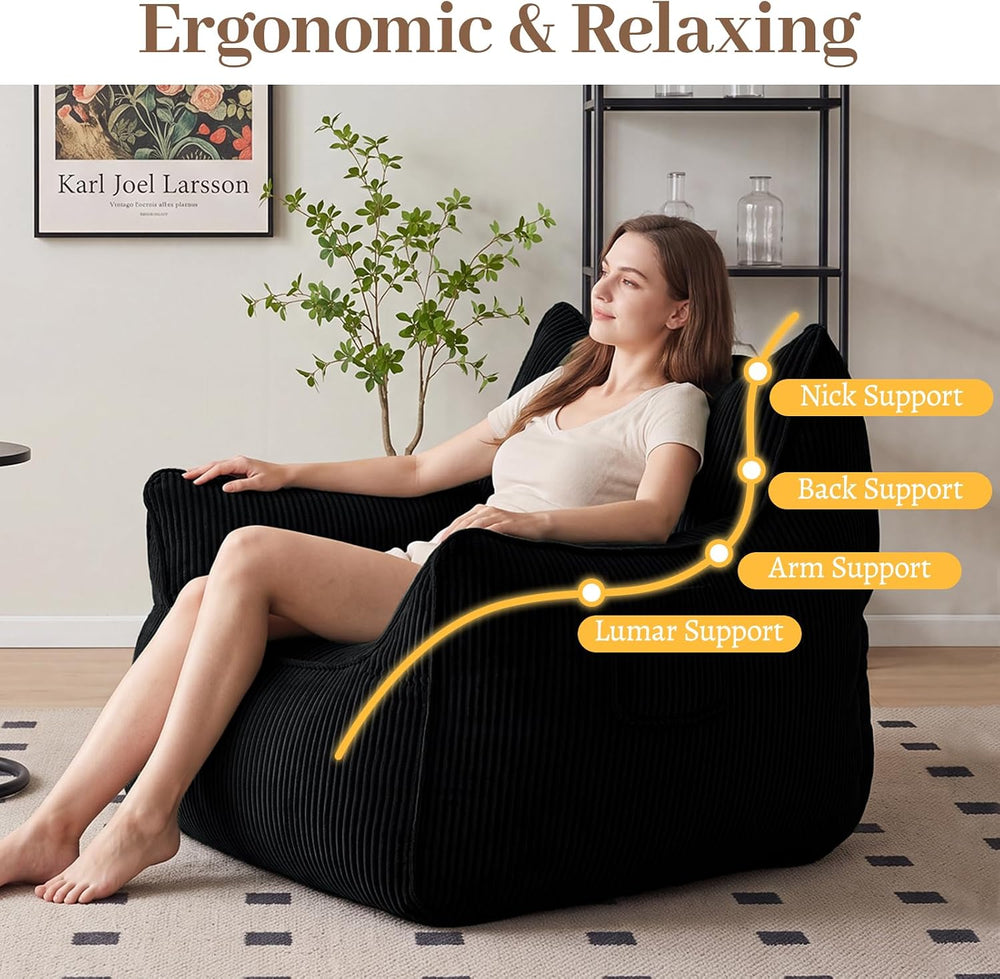 Vipbear Bean Bag Chair for Adults, Chair with Memory Foam | 35.5" Cordur...