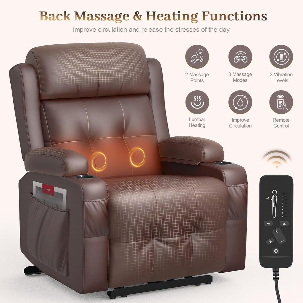 Extra Wide Seat Electric Power Recliner Chair | Heat & Back Massage