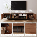 Modern Walnut TV Stand – Long Media Console with 4 Doors, Large Concealed Storage, Cable Management & Metal Legs, Contemporary Entertainment Center for Living Room (Walnut Brown, 86.6")