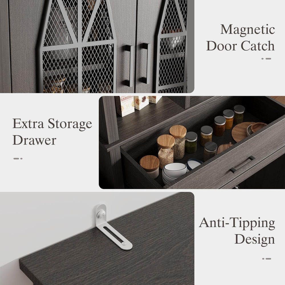 Kitchen Pantry Storage Cabinet with Doors and Shelves, Industrial Pantry Stor...