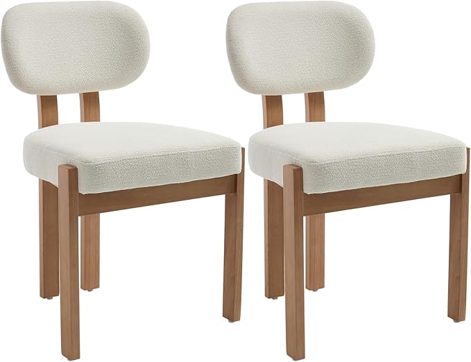 Wooden Dining Chairs Set of 2, Mid Century Modern Chenile Upholstered Dining Room Chair Kitchen Chairs with Solid Wood Legs, Farmhouse Dinner Chair for Kitchen Restaurant Living Room, Beige