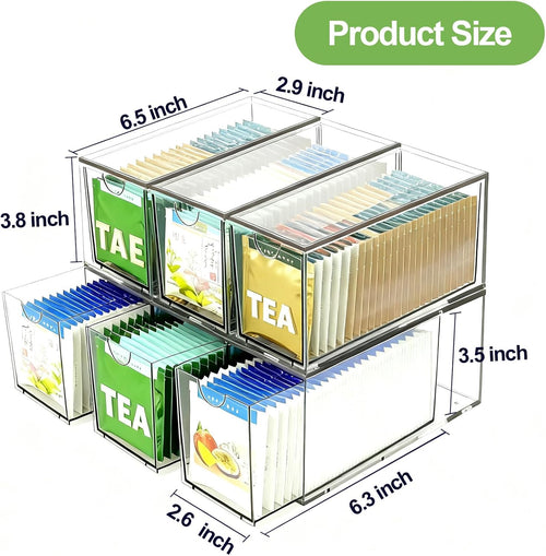 2 Pack Stackable Tea Bag Storage Organizer Drawers – Clear Acrylic Tea Bag Holder for Cabinet, Drawer, Pantry, Countertop – Kitchen Tea Storage Container