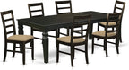 East West Furniture LGPF7-BLK-C 7 Piece Kitchen Table Set Consist of a Rectangle Dining Table with Butterfly Leaf and 6 Linen Fabric Upholstered Dining Chairs, 42x84 Inch, Black