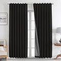 Joydeco Natural Linen Curtains 96 inch Length 2 Panels Set Burg 100% Blackout Patio Door Curtain Room Darkening Sliding Door Curtains Thermal Insulated Back tab Rod Pocket(105x96 inch, Black)