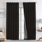Joydeco Natural Linen Curtains 120 inch Length 2 Panels Set Burg 100% Blackout Patio Door Curtain Room Darkening Sliding Door Curtains Thermal Insulated Back tab Rod Pocket(105x120 inch, Black)