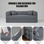 79" Boneless Couch for Living Room,Convertible Futon Sleeper Sofa Bed | 6-In-1 Boneless Couch,Corduroy Sleeper Sofa Bed with Pillows,Modular Floor Loveseat Pull Out Couch, No Assembly, Dark Gray