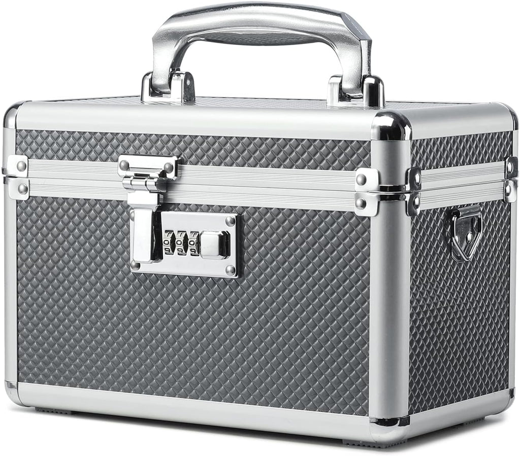 Storage Lock Box with Combination code, Lockable Medicine Storage Case, Empty First Aid Box, Security Lock Box, Multipurpose Lockbox for Home and Outdoor Use (Gray, Small)