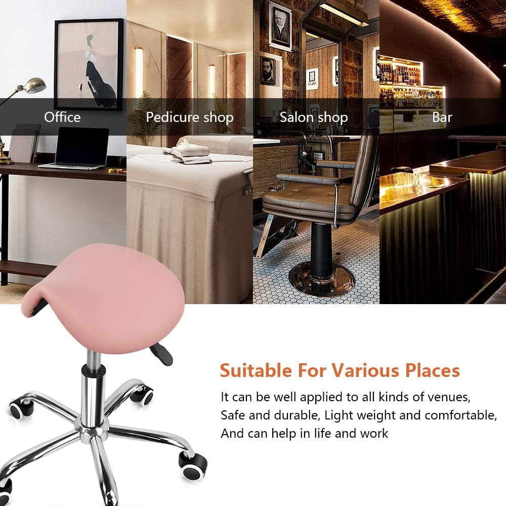 KKTONER Rolling Saddle Stool PU Leather Swivel Adjustable Rolling Stool with ...