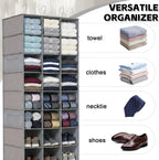 30 Section Hanging Shoe Organizer with Side Pockets, Grey | Hanging Closet Organizer and Storage for Wardrobe, Dorm, Bedroom, Space Saving Foldable Clothes Shelf with Sturdy Hooks