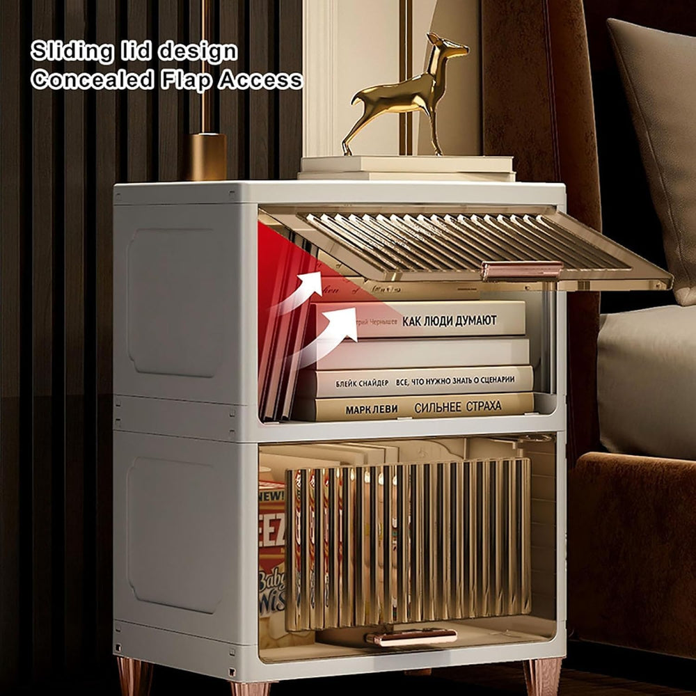 Translucent Nightstand with Flip Drawer, Simple and Stylish Bedside Table for...