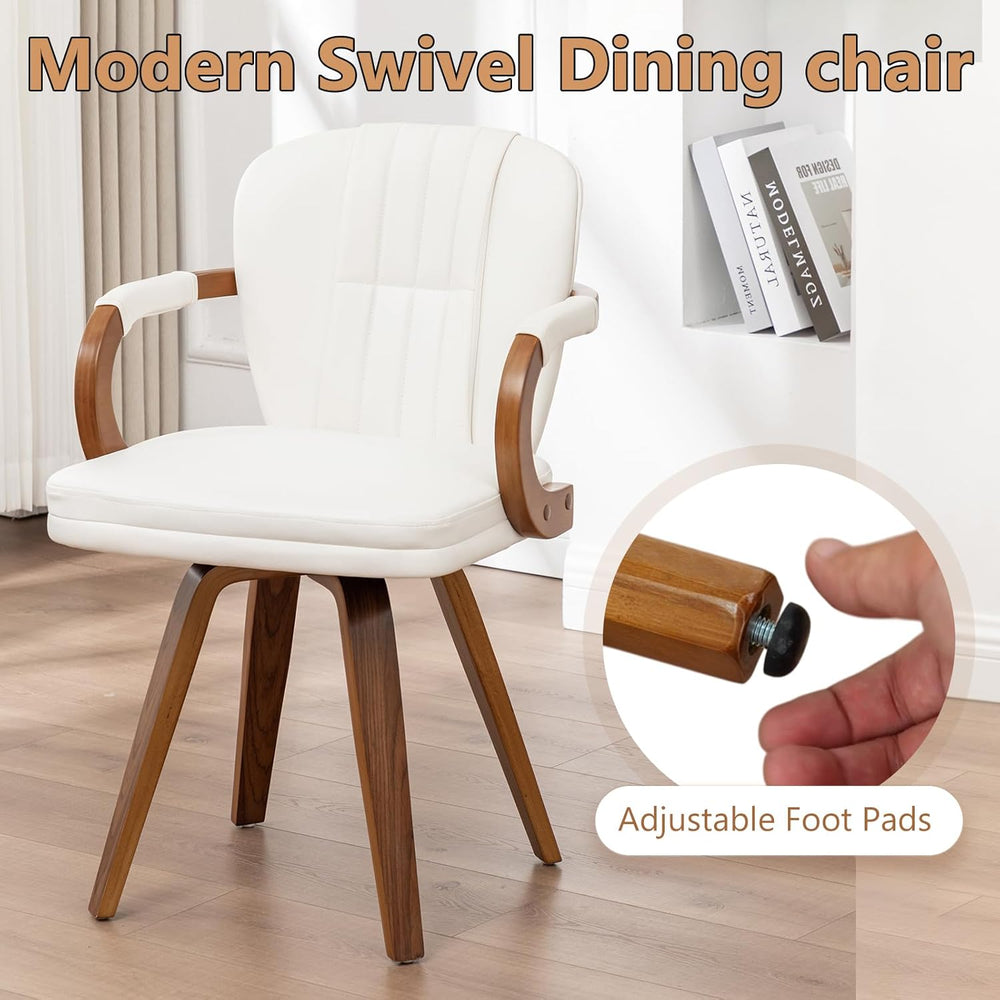 Swivel Dining Chairs Set of 4 Mid Century Modern White Faux Leather Upholster...