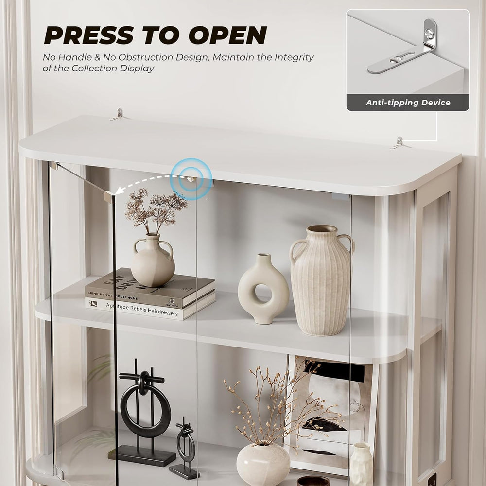 BROTTAR Large Rounded Display Cabinet with Glass Door, 4-Tier Curio Cabinet w...