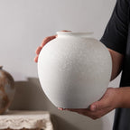 7.8 Inch White Ceramic Vase, Rustic Farmhouse Décor | Round stone-look finish, fits dried flowers, greenery, table centerpieces, weddings, holidays, bathroom, and entryway