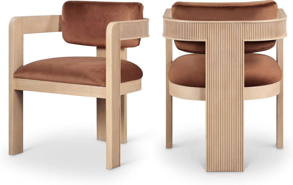 Meridian Furniture Sacha Velvet/Rubberwood Dining Chair, Cognac, Set of 2
