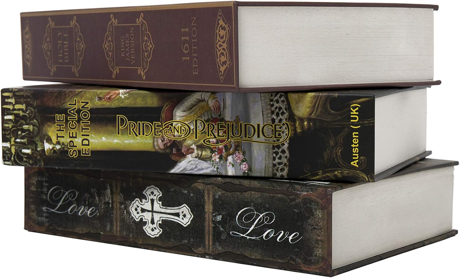 Real Paper Transfer Book Safe, Hollow with Secret Hidden Compartment, Key Lock, 8.7"×6"×2" (Bible-Key)