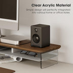 Fenge Acrylic Monitor Stand Riser, 42.5 Inches Dual Monitor Stand with Metal Storage, 2 Tier Acrylic Computer Riser for Desk, Clear Laptop Stand for PC, Laptop, Printer, TV, Brown