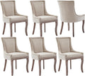 Modern Dining Chairs Set of 6, High Back Dining Chairs Side Chairs with Solid Wood Legs, Upholstered Fabric Dining Room Chairs for Dining Room Kitchen, Beige