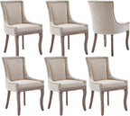 Modern Dining Chairs Set of 6, High Back Dining Chairs Side Chairs with Solid Wood Legs, Upholstered Fabric Dining Room Chairs for Dining Room Kitchen, Beige