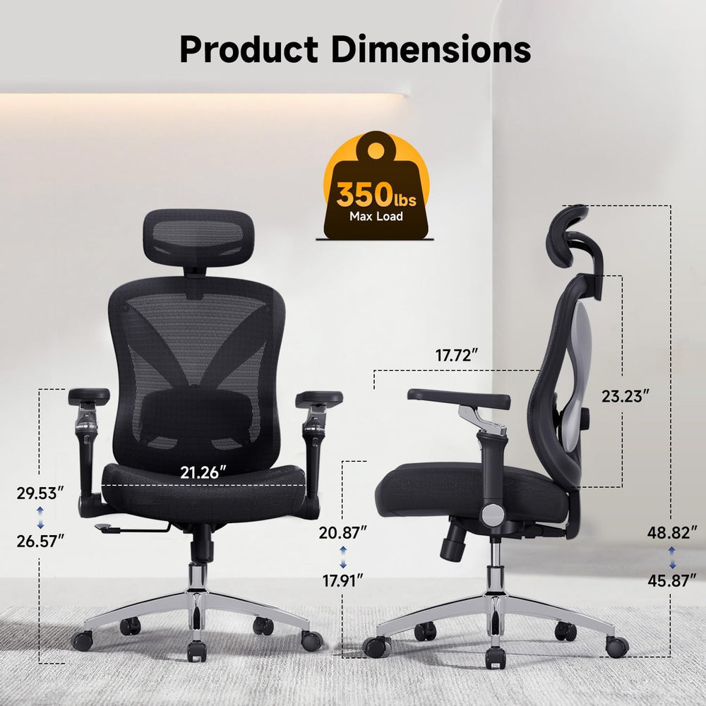 amseatec Mesh Office Chair with Headrest, Ergonomic Reclining Desk Chair | 5D...