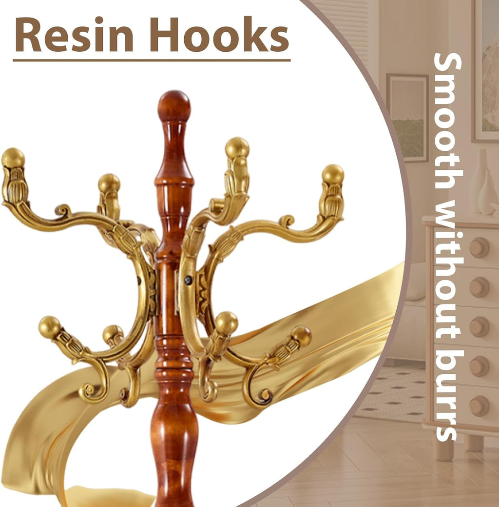 Solid Wooden Coat Rack Stand, Coat Racks Freestanding with 14 Hooks, Natural Birch Wood Coat stands with Sturdy Round Base, Tree Coat Hanger Standing for Entryway Bedroom Office（Begonia triangle2）