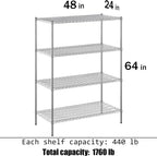24" Deep x 48" Wide x 64" Height Wire Shelving Kit | 4-Tier | NSF Commercial Storage Rack Unit