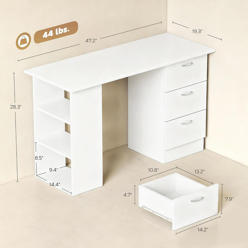 HOMCOM Computer Desk with Drawers, 47" Home Office Desk with Storage, White
