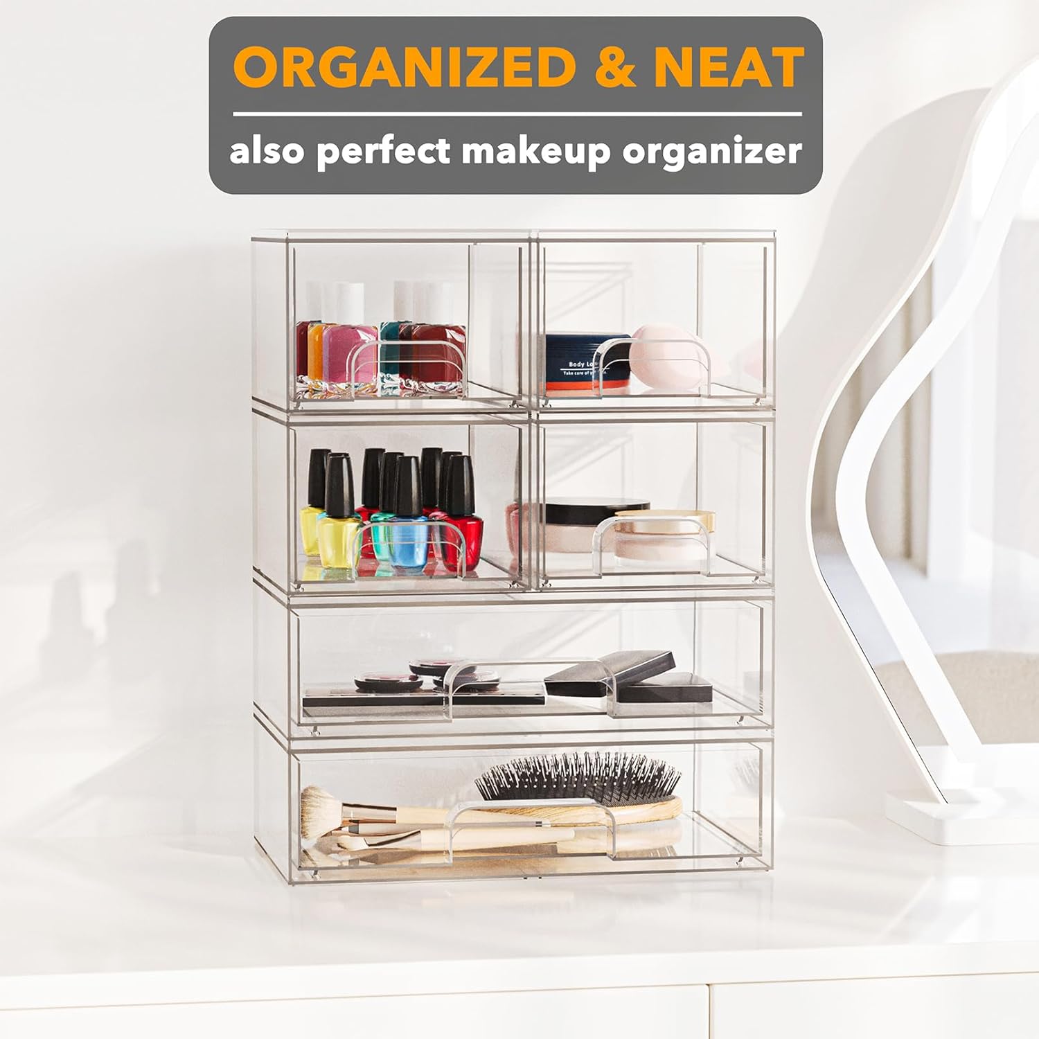 SpaceAid Bottle Storage Organizer Baby - Acrylic Bottles Station Organizer Container, Stackable Clear Drawers for Countertop, Vanity, Bathroom, Cabinet, Pantry Organization, 6 Pack, 4S2L, 15.6"H
