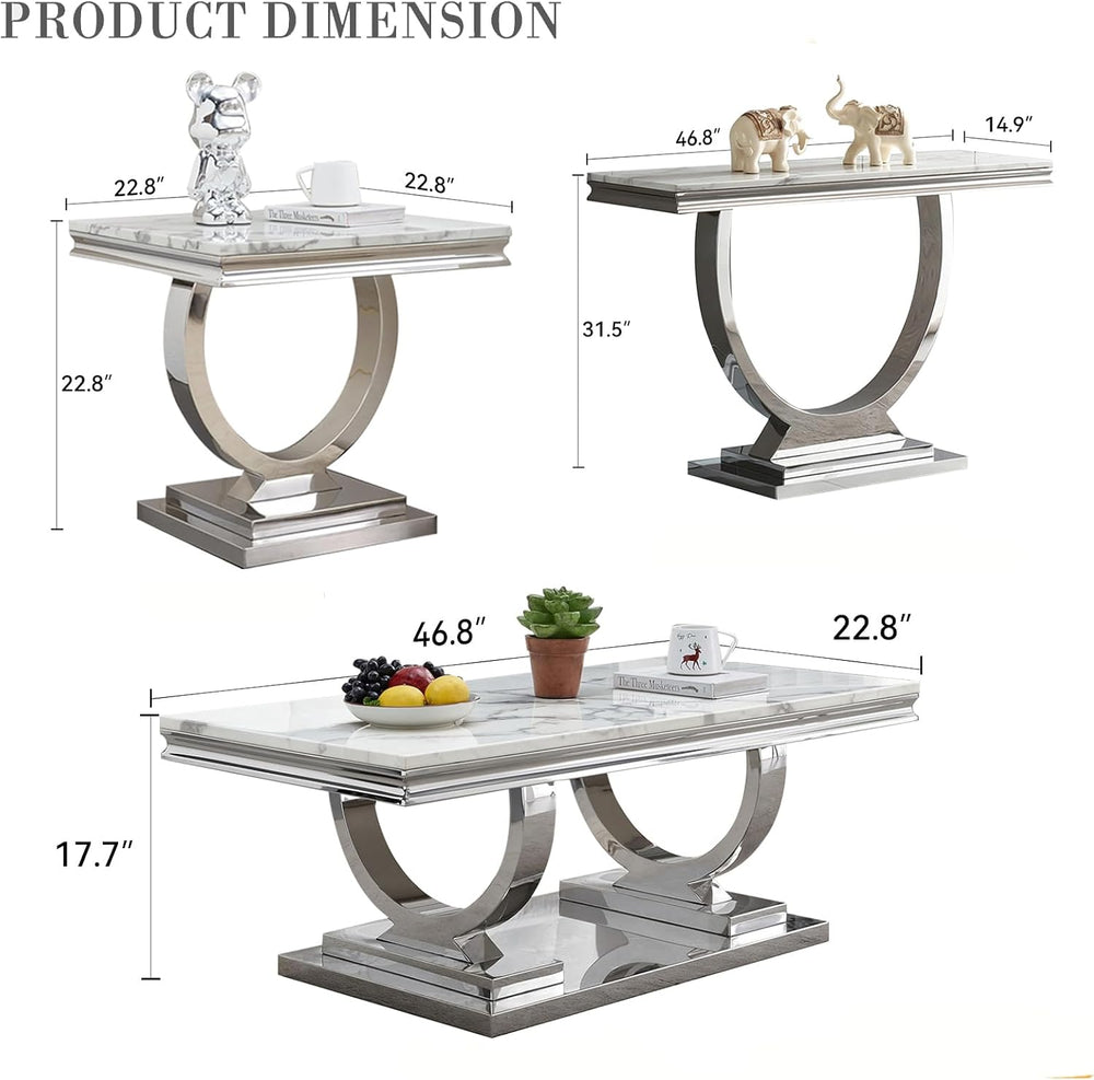 SSLine Modern 4 Piece Living Room Table Set, Includes 1 Coffee Table & 2 ...